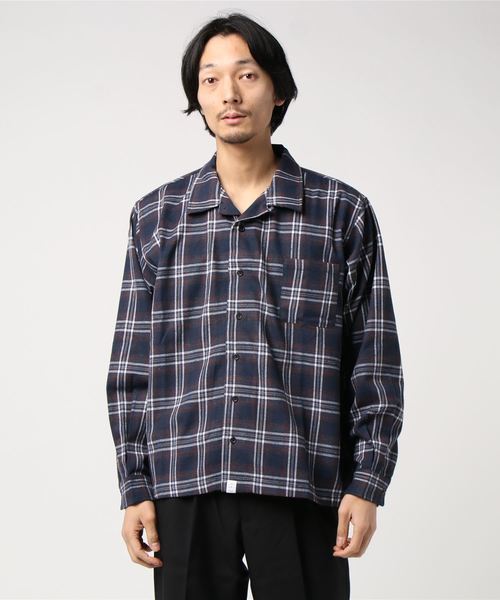 新品 アトモス ATMOS LABオープンカラー チェックシャツL 長袖 OPEN COLLAR CHECK SHIRT拍卖