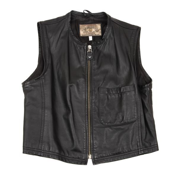 アルマーニジーンズARMANI JEANS レザーパッチポケットジップベスト 黒46拍卖