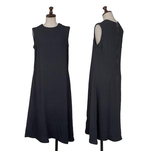 マリメッコmarimekko レーヨンバックリングジップノースリーブワンピース 紺M位拍卖