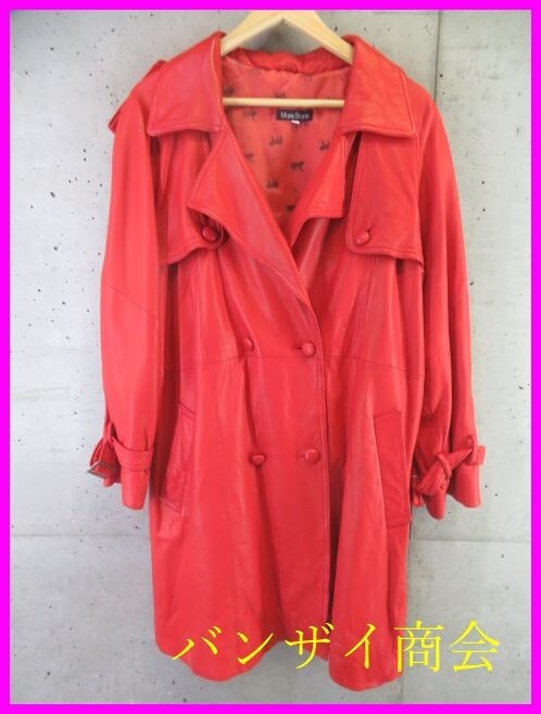 003c238◆最高級◆Marie Brane 羊革ラムレザー トレンチコート 42/レッド赤/シープスキン/ジャケット/レディース/女性/婦人/良品です拍卖