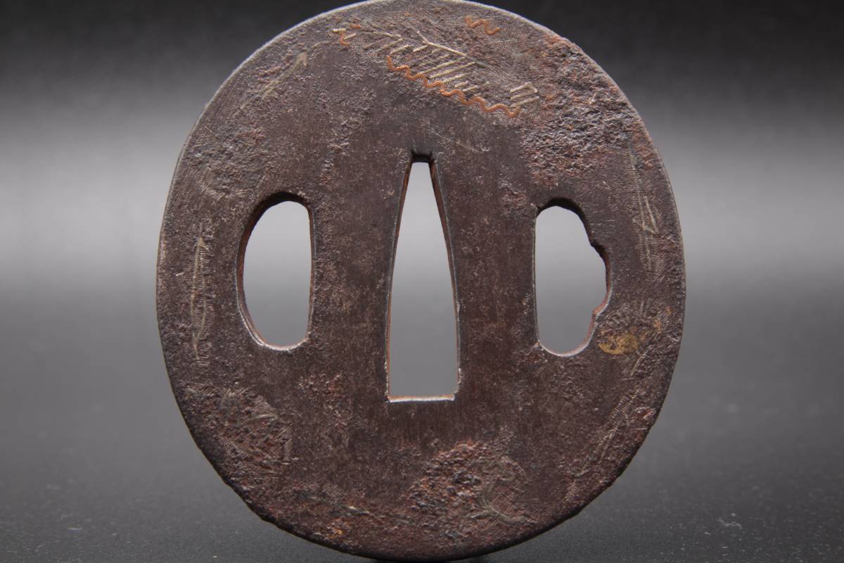 鍔 鉄鍔 鉄地 象嵌 刀装具 日本刀 武具 江戸 骨董 当時物①拍卖