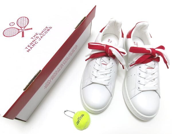 新品★MARC JACOBS マーク ジェイコブス:★ザ テニス シュー スニーカー★ダブルレース 36 ホワイト レザー拍卖