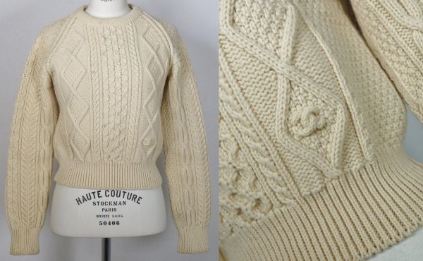 VINTAGE 96A CHANEL coco sweater size 40 シャネル ココマーク ケーブル ニット セーター b9350拍卖