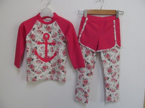 (60755)vaenait キッズ 女の子 ラッシュガード スイムウエア 水着 ピンク フラワー 3T ホームクリーニング済 美品拍卖