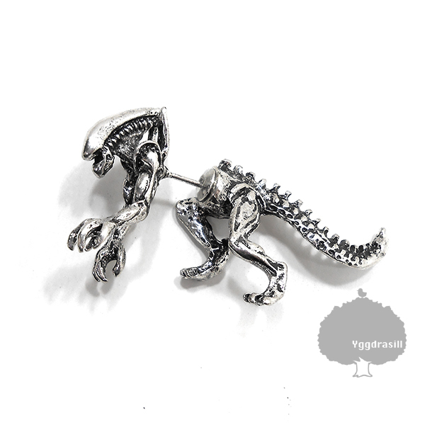 YGG★人気 エイリアン モチーフ ピアス シルバー 銀 SF フィギュア ALIEN スタッドピアス 片耳 1ペア 両耳分 シングル alien拍卖