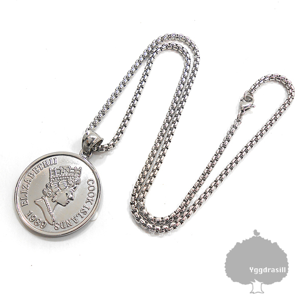 YGG★コインモチーフ ネックレス シルバー 硬貨 銀 ペンダント イギリス 男女兼用 韓流 g-dragon拍卖