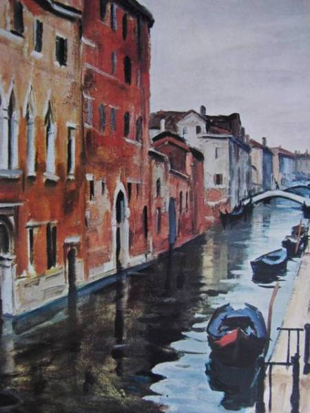 荻須高徳、【Rio della Sensa センザ運河(ベニス)】、希少な大判額装用画集より、新品額装付、状態良好、送料込み拍卖