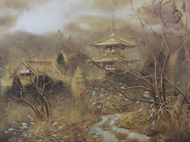 土屋雅裕、【斑鳩晩鐘II】、希少な額装用画集より、新品額装付、状態良好、送料込み拍卖