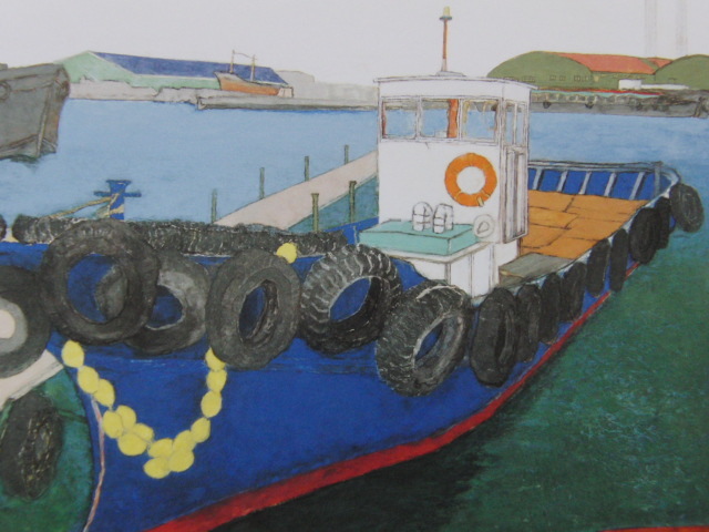 松下宣廉、【港景】、希少な額装用画集より、新品額装付、状態良好、送料込み拍卖