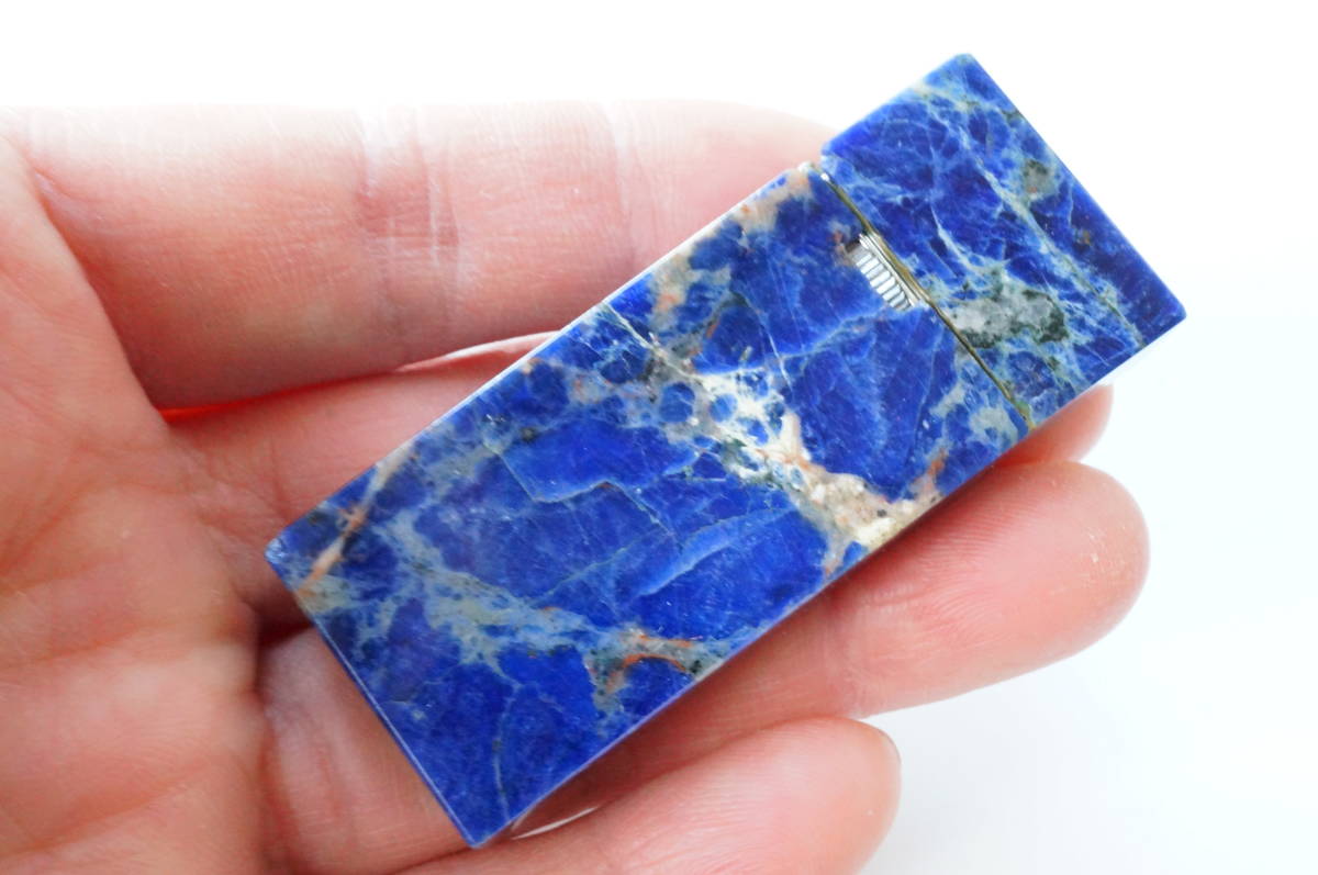 希少天然ソーダライト研磨彫刻品【ライター】甲府の貴石彫刻職人が製作239ct/47.8g拍卖