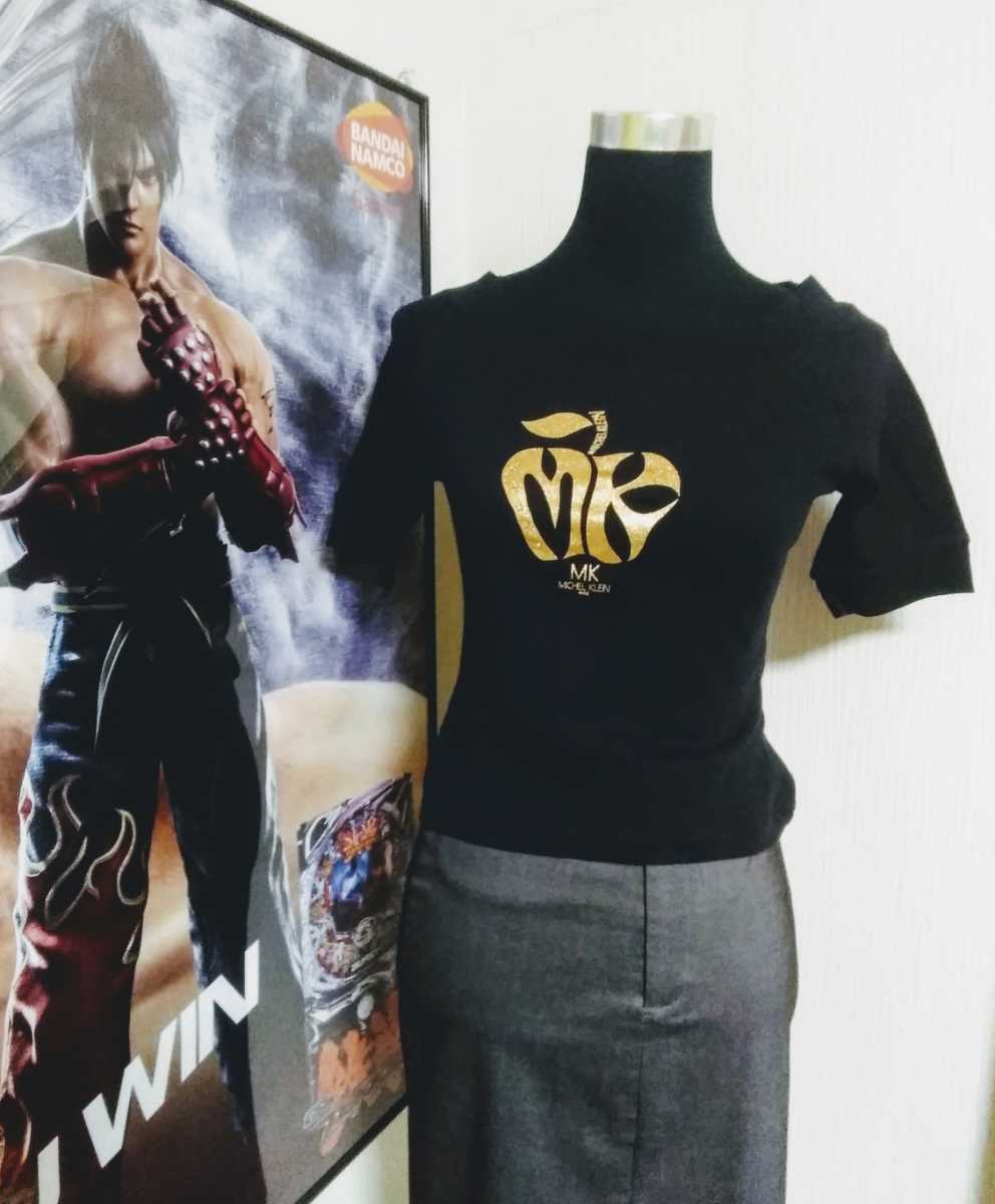 即決! 美品 ミッシェルクラン MICHEL KLEIN 可愛い ゴールド 金 リンゴ 林檎 ブラック 黒 半袖 Tシャツ 正規品 サイズ38拍卖