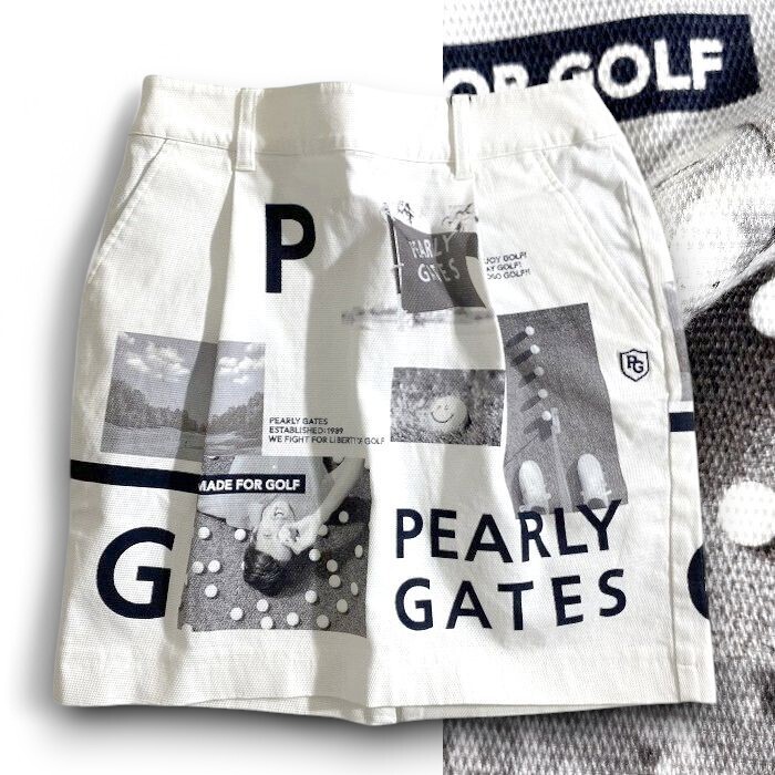 PEARLY GATES パーリーゲイツ 定価3万 コットン混 総柄 ストレッチ ミニスカート ゴルフウェア レディース 2234916 030 1 ▲034▼50219w07拍卖