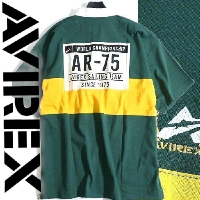 AVIREX アヴィレックス 新品 コットン天竺 カラー切替 半袖 セーリングチームシャツ ポロシャツ 3135004 140 L ▲019▼50326k04拍卖