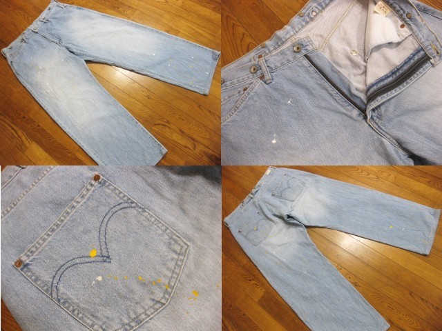 名作 本物 美品 LEVI'S リーバイス 90's 820-13PW Jaggz USED LOOK ペイント 加工 シンチバック サスペンダーボタン デニム ジーンズ 36拍卖