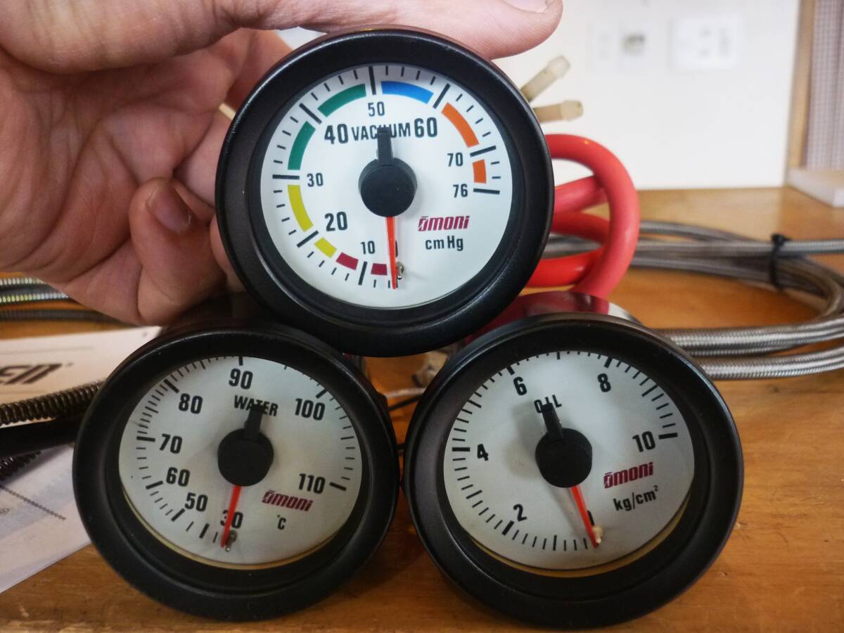 安心の消毒済 大森 オオモリ 機械式 バキューム計 水温 油圧 3連 52パイ メータ稼働・イルミ点灯確認済 白拍卖