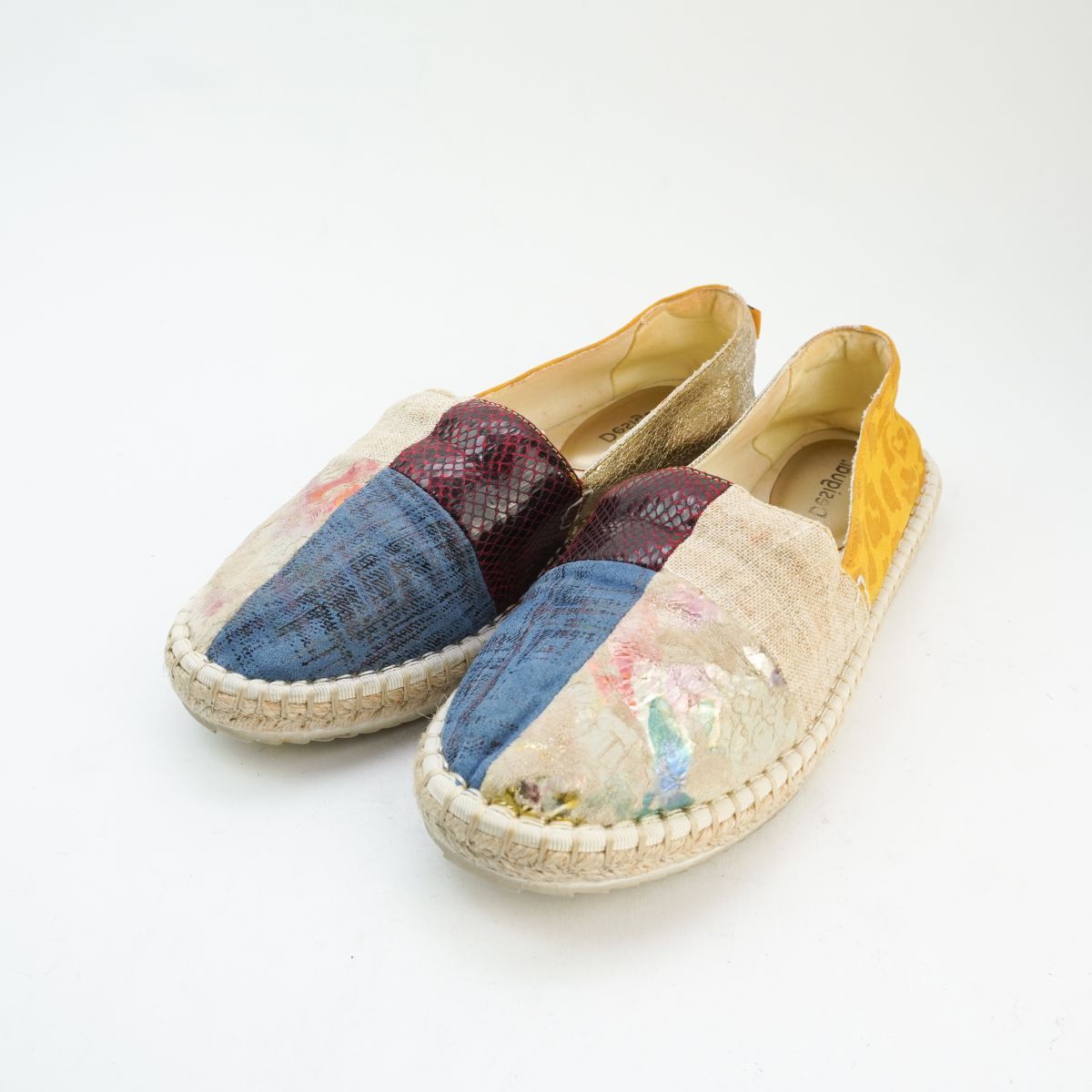 Desigual デシグアル 5 24.0 フラットシューズ スリッポン キャンバス レザー マルチカラー /YC67拍卖