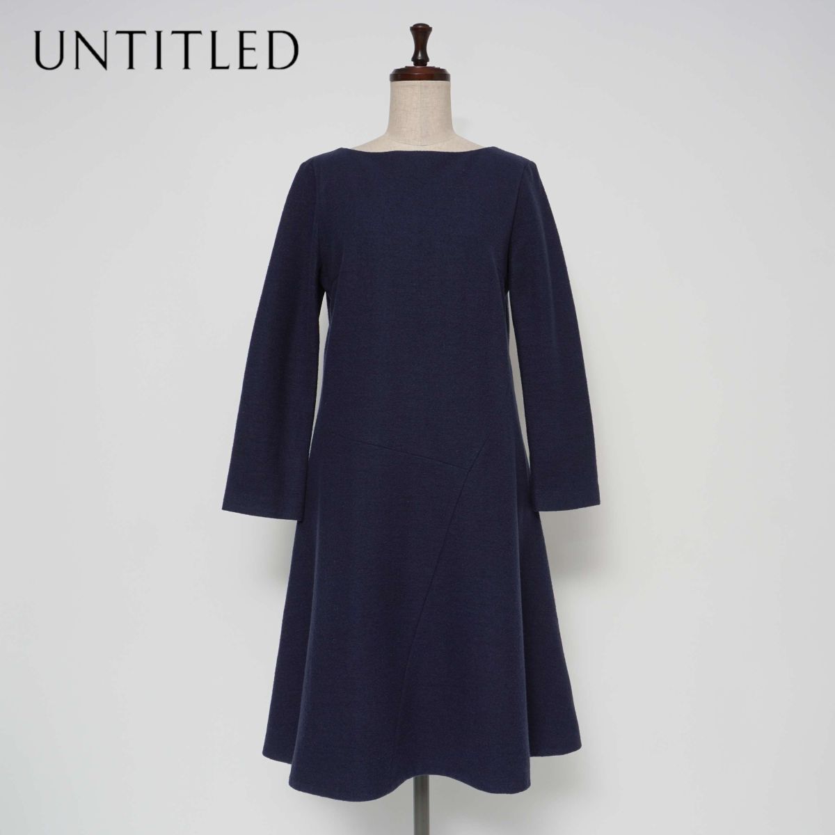 UNTITLED アンタイトル ウール混 フレアワンピース レディース 膝下丈 ブルー ネイビー 紺 サイズ2*YC843拍卖