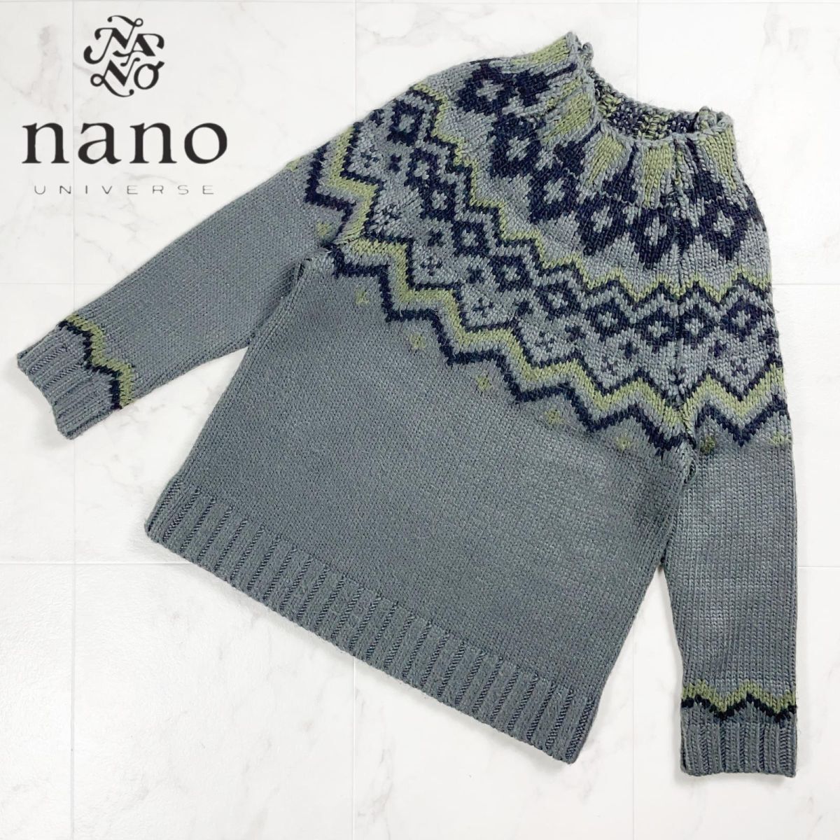 nano universe ナノユニバース 求心柄ニット セーター トップス レディース グリーン サイズ36*YC834拍卖