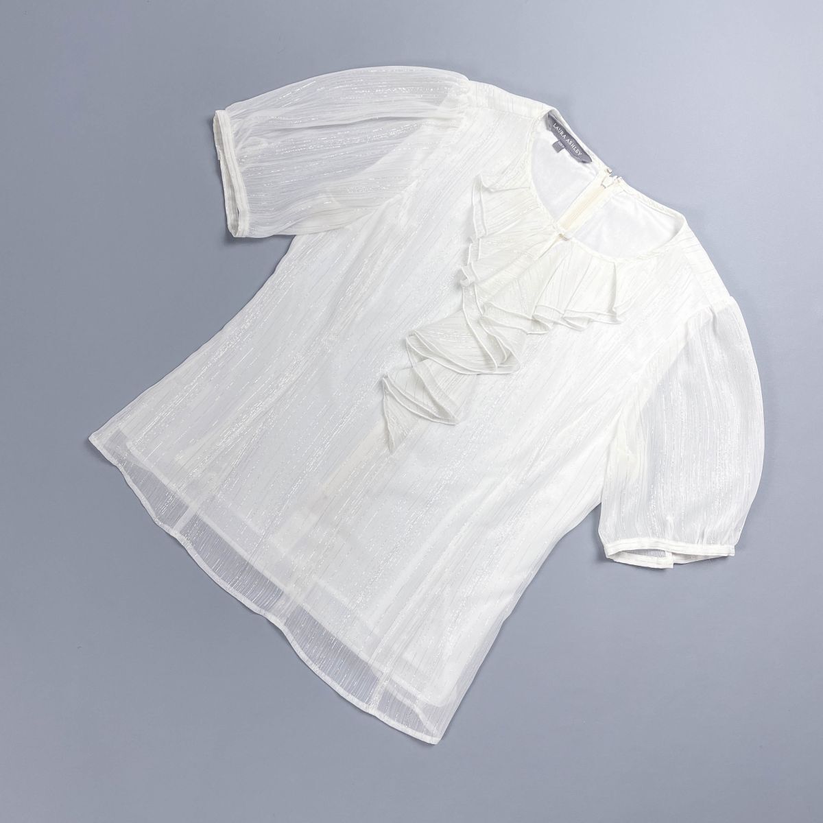 美品 LAURA ASHLEY ローラアシュレイ ラッフルフリルブラウス 半袖 トップス レディース サイズ11*YC717拍卖