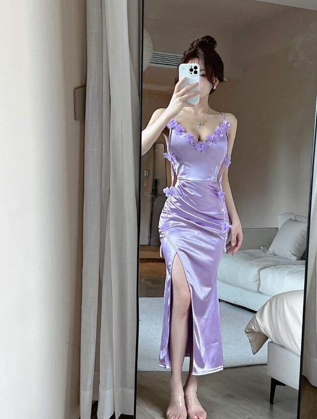 CY0314  レディースワンピース☆  大人sexy   高品質 ☆ 二次会ドレス  つるつる  キャミワンピ  紫 拍卖