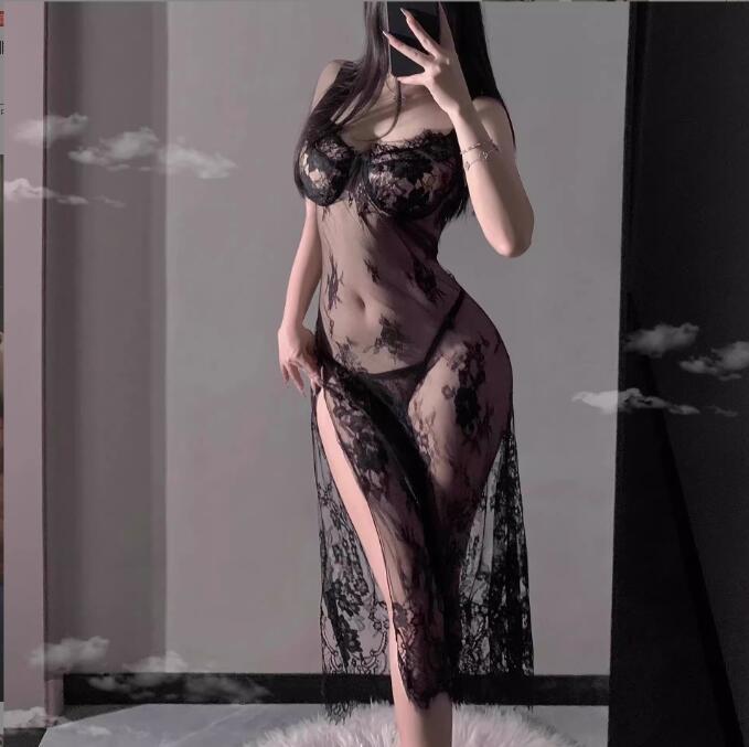 EY0328 レディースナイトウエア☆  大人sexy   ☆高品質  ワンピース   レース  黒拍卖