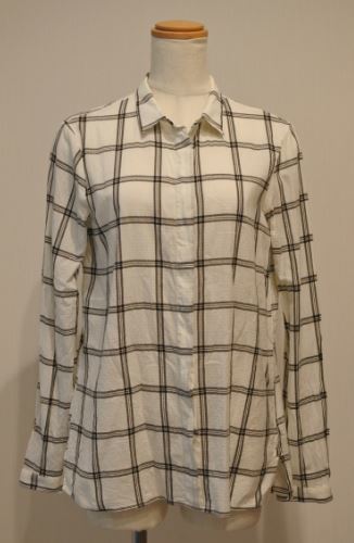 ZARA BASIC ザラ シャツ ブラウス フライフロント 長袖 Sサイズ 白xグレー ウインドウペン すけ感 ymdnrk k2h0317拍卖