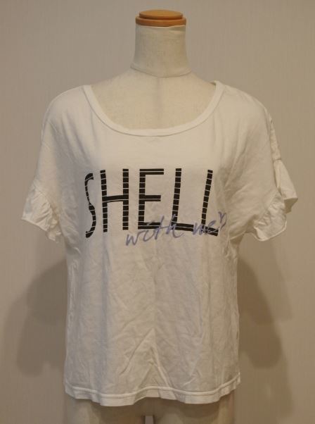 MAJESTIC LEGON マジェスティックレゴン Tシャツ カットソー 半袖 フリル袖 Fサイズ 白 ロゴT レディース kmrt k2f0229★拍卖