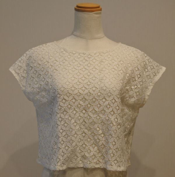 Sweet Rouge スウィートルージュ ブラウス プルオーバー 総レース Mサイズ ホワイト フレンチスリーブ ショート丈 ondrmi k2h0328★拍卖