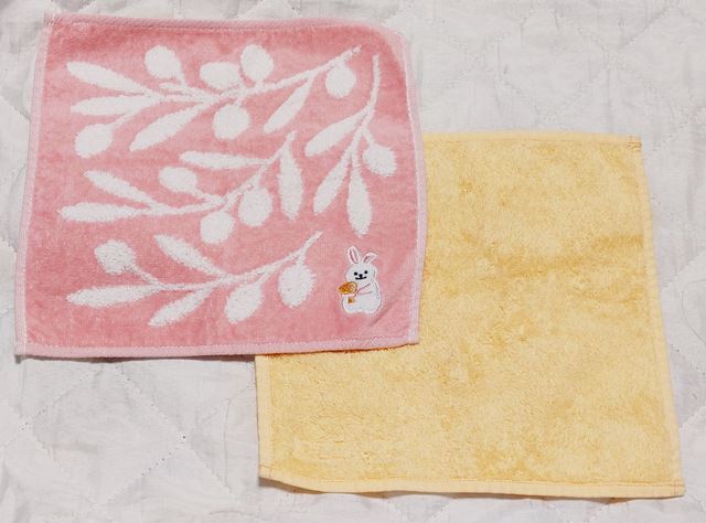 ハンカチ CHARLE シャルレ タオルハンカチ オレンジ//ピンク×白うさぎ 2枚セット 小さめ拍卖