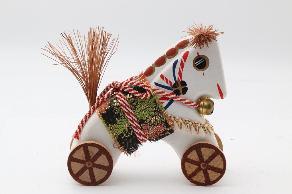 10cm 郷土玩具 願い馬 土人形 白馬 木製車輪 #603sea511拍卖