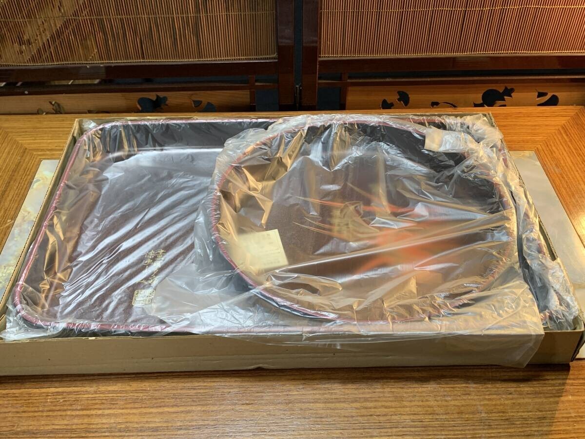 お盆 漆器 晝瞑夕寐 漆画山人 漆塗り 丸形 長方形 セット @2fsea23@拍卖