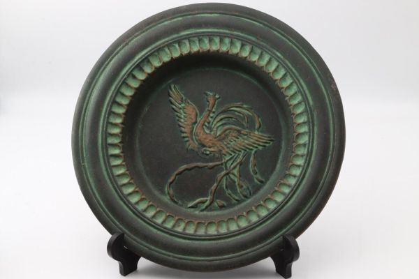 青銅製品 鳳凰 皿 絵皿 サイズ26.5㎝ 飾り皿 台付き #2fsea342拍卖