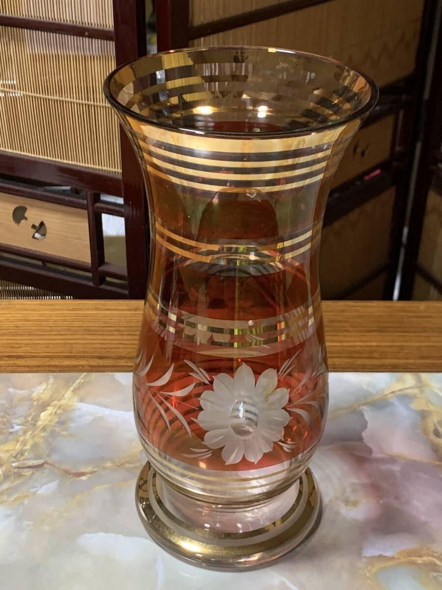 花瓶 オレンジ ゴールド 透明瓶#303yo拍卖