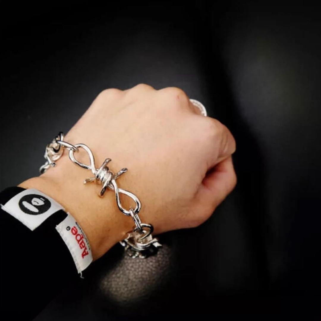 有刺鉄線 ブレスレット シルバーチェーン 韓国ファッション ロック系拍卖