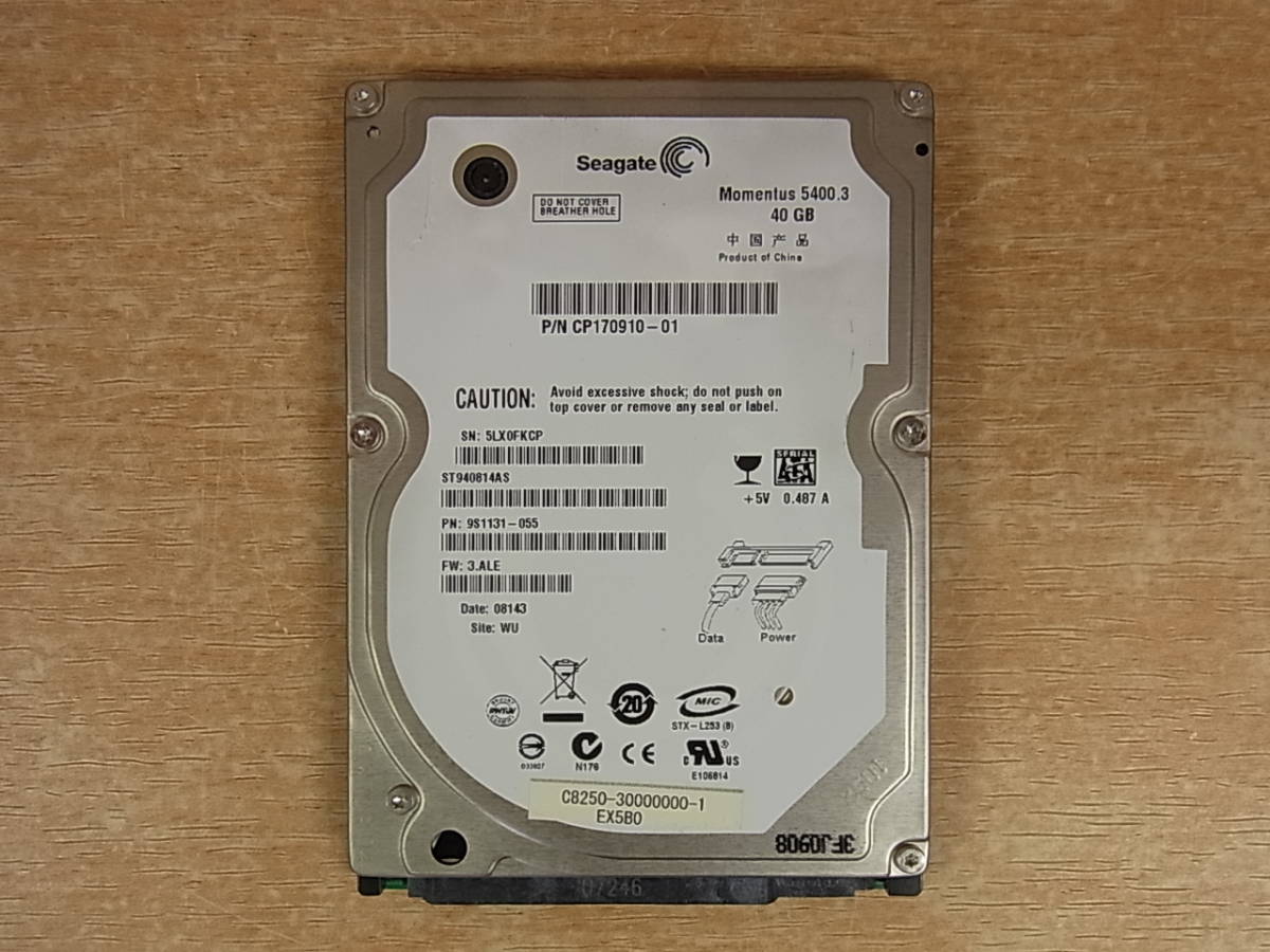 △B/181●シーゲート Seagate☆2.5インチHDD(ハードディスク)☆40GB SATA 5400rpm☆ST940814AS☆中古品拍卖