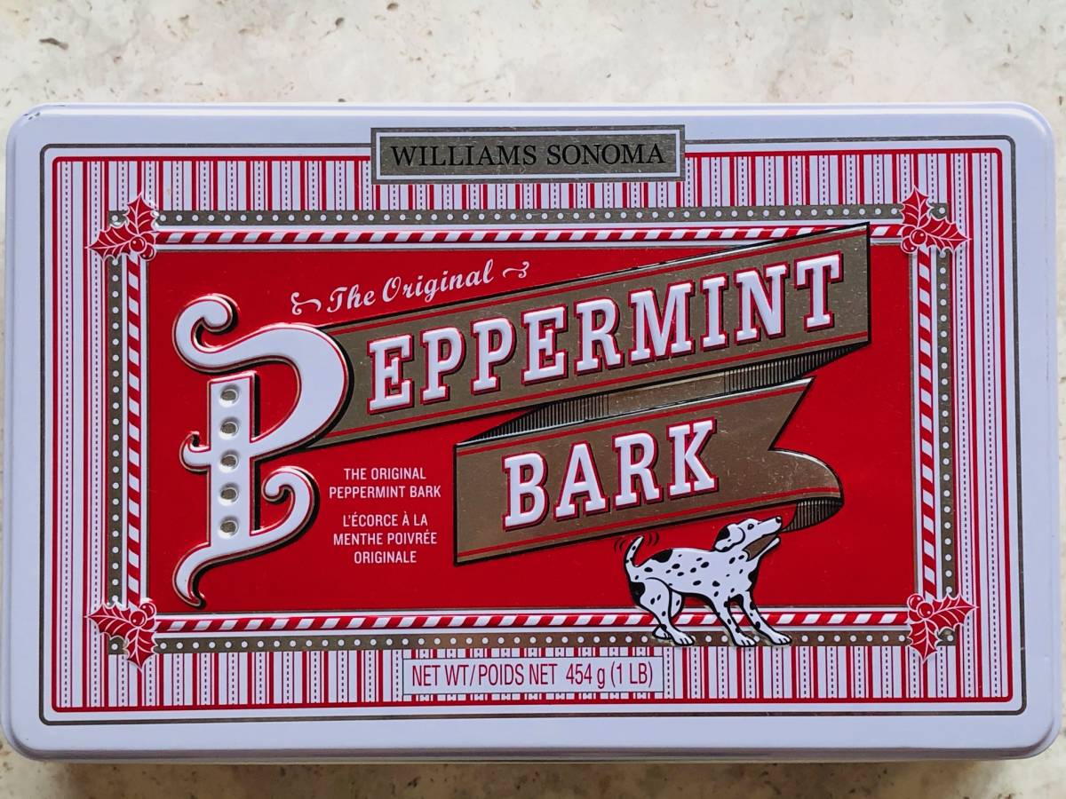 Williams Sonoma ウィリアムズ ソノマ ペパーミントバーク peppermint bark チョコレート 缶 22.5㎝ 空き缶クリスマス風物詩拍卖