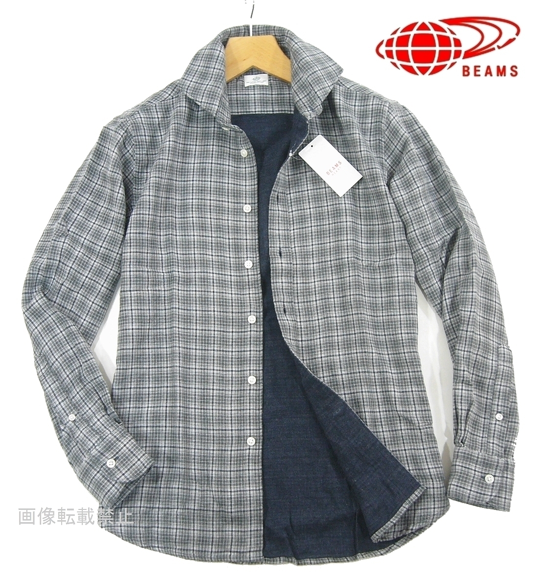 新品 メンズ ☆ ビームス Wフェイス 長袖 チェック ネルシャツ M チャコールグレー フランネル カジュアルシャツ BEAMS HEART拍卖