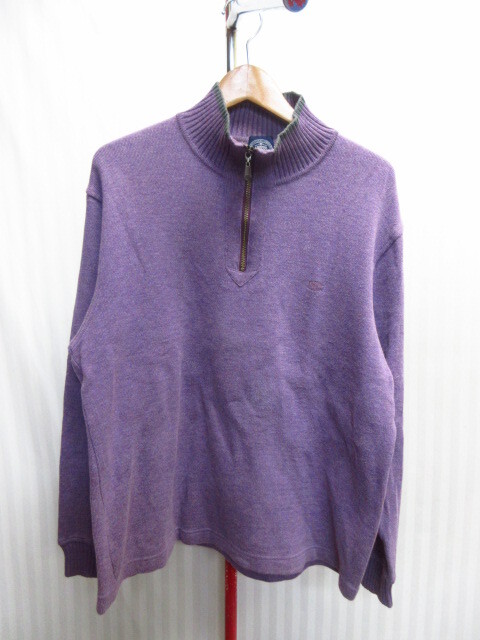 J.PRESS Jプレス セーター メンズL 紫 ハイネック仕様ニットセーター ロゴ刺繍コットンセーター ニットジャケット トレーナー 03191拍卖