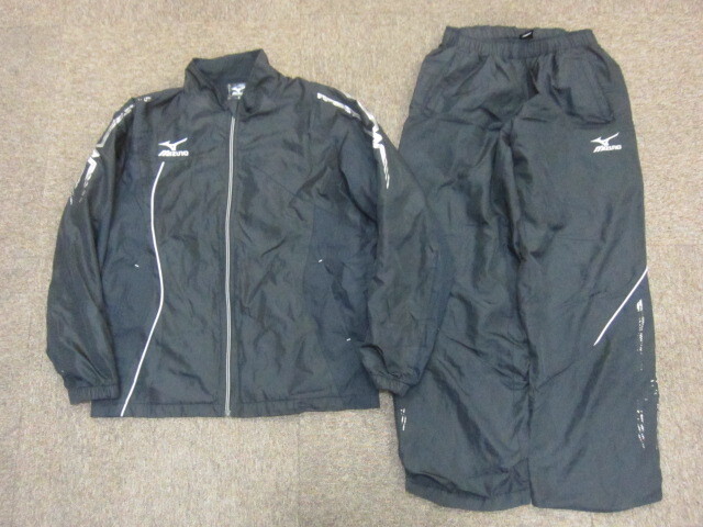 ミズノ ブレスサーモ使用ナイロンジャージ上下セットアップ メンズS 黒 防寒ウインドブレーカー上下 ナイロンジャンパー&パンツ 03159拍卖
