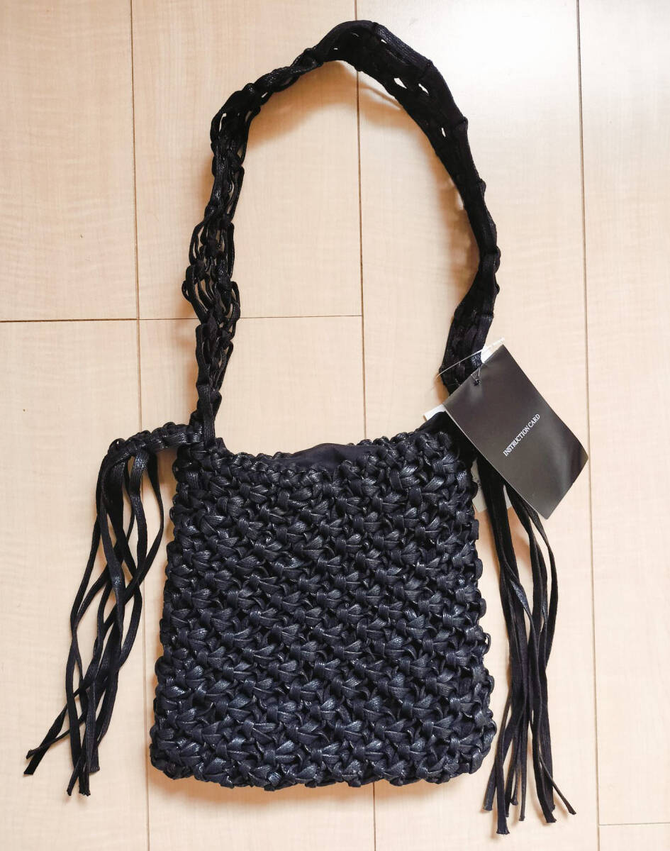 nano・universe ナノ ユニバース ◆ 編み上げフリンジトート ◆トートバッグ 黒 新品 拍卖