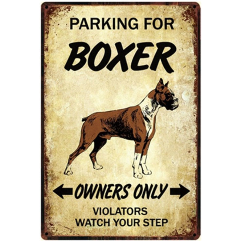 A2132 メタル看板 ブリキ看板 金属製 プレート ヴィンテージ風 サイン 動物 ペット 愛犬 オーナー 専用 駐車場 ボクサー 2815拍卖