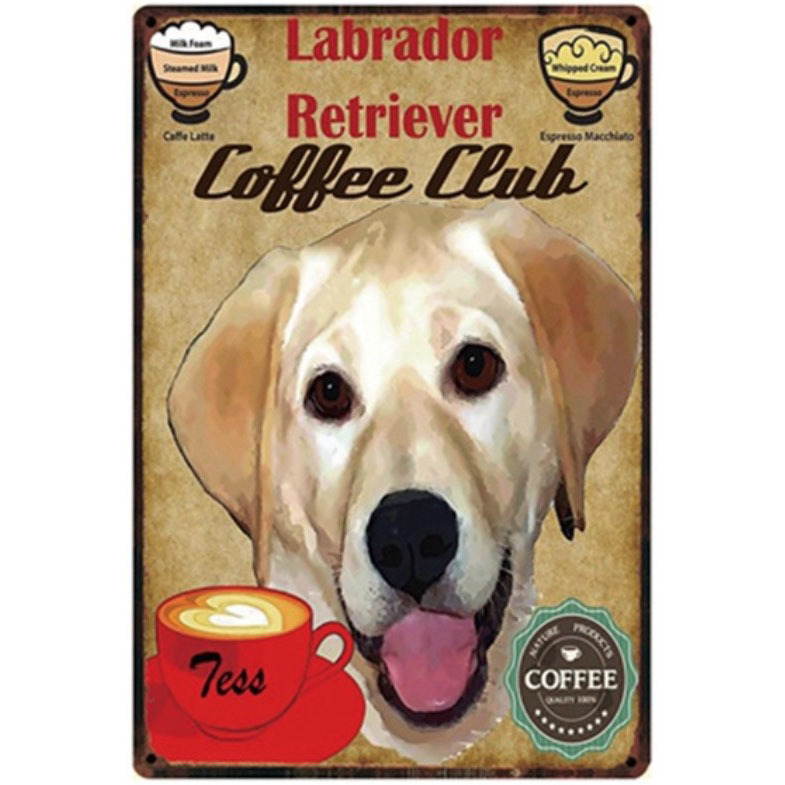 A1834 メタル看板 ブリキ看板 金属製 プレート ヴィンテージ風 サイン アートパネル カフェ 愛犬 ラブラドール コーヒー 2303拍卖