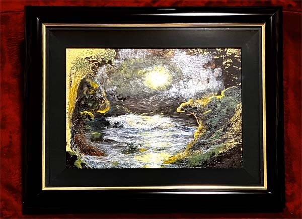 吉野公賀●真作●よしの とものり●ミクストメディア 直筆サイン 為書きあり■国際アートトリエンナーレ■作品証明書あり■重厚な作品拍卖