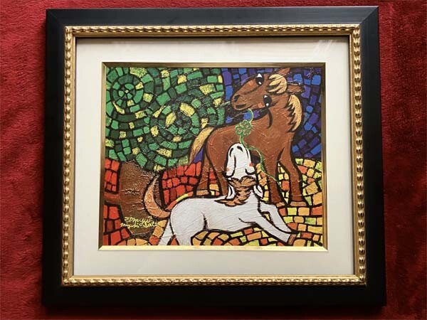 MYU↑ 佐藤 みゆ希●真作●みゅう さとう みゆき●ジクレー版画 版上サインあり■タイトル Happy Clover■馬 四つ葉のクローバー 幸運 白馬拍卖