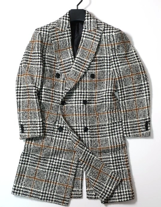 極美品 デペトリロ DE PETRILLO ダブルチェスターコート/秋冬/チェック柄 ブラック×ホワイト 44(5379)cfije拍卖