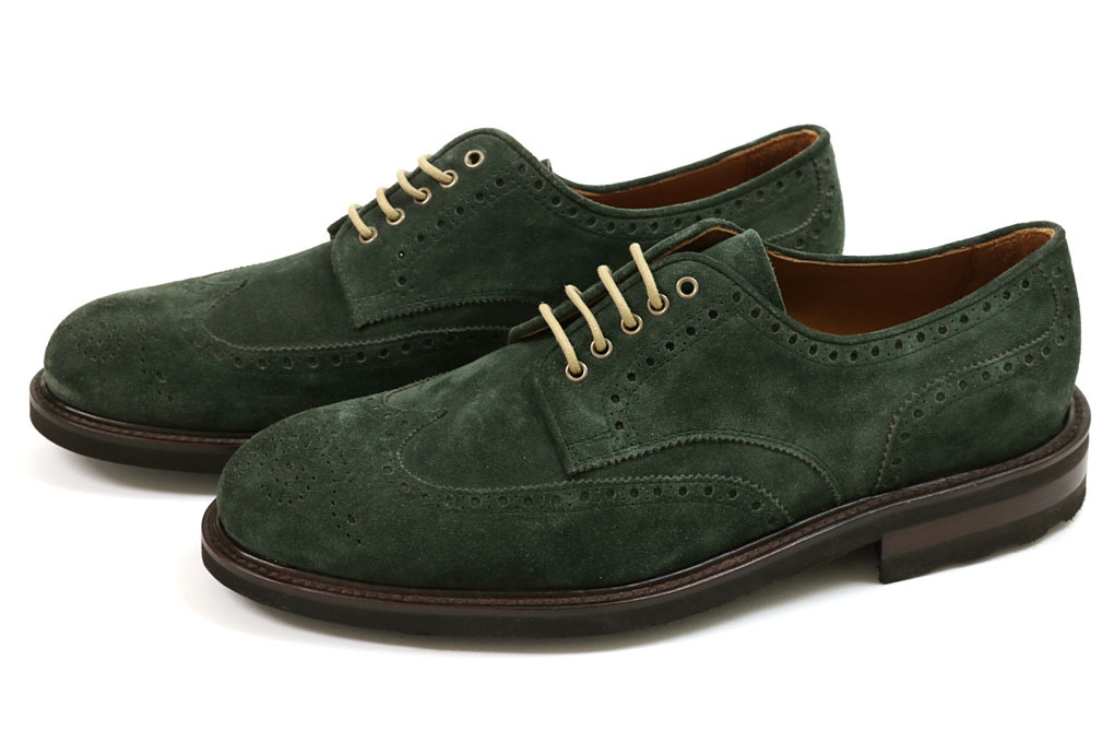 新品-Y303- ヤンコ ウィングチップ グリーンスエード 7.5(26cm) YANKO拍卖