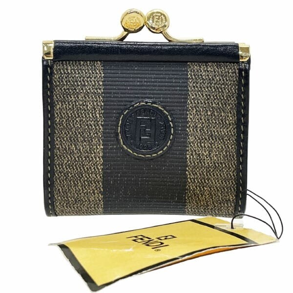 14803 フェンディ コインケース ペカン がま口 ミニ 小銭入れ PVC レザー 革 カーキ系 ブラック 黒 30900拍卖