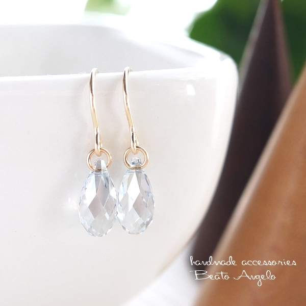 ■+angelo+K14GF スワロフスキー 6010のピアス(p-073)Cブルーシェイド S ドロップ 一粒 シンプル拍卖