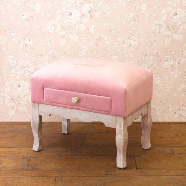 ドロワースツール マーヴェラス スツール イス ベルベット アルファベット文字 M 引き出し付 家具 腰掛 インテリア ピンク おしゃれ拍卖