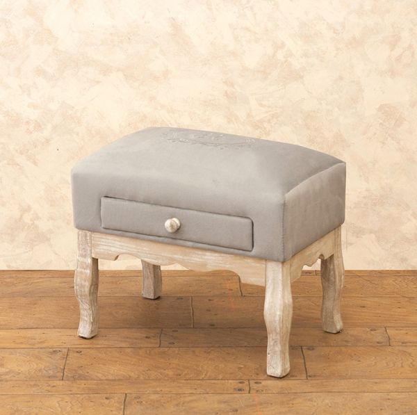 ドロワースツール マーヴェラス スツール イス ベルベット アルファベット文字 R 引き出し付 家具 腰掛 インテリア ライトグレー おしゃれ拍卖